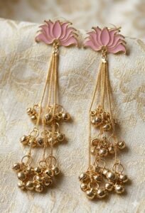 KASHMIRI STYLE JEWELLERY pink lotus kashmiri earrings under ₹299 🌸 gold plated ghungroo dehjoor for women